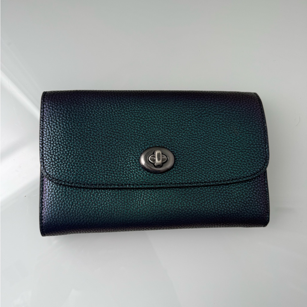Coach Iridescent Leather Evening Clutch Large Wallet Oil Slick Iridescent